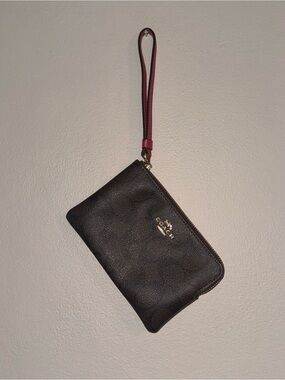 Coach Black Wristlet with Burgundy Strap